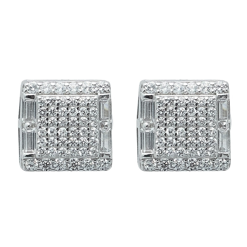 Silver Zircon Square Stud Earrings