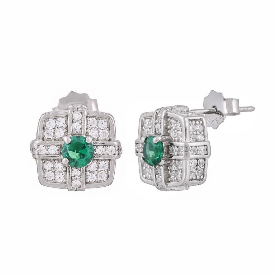 Silver Rhodium Cushion Stud Earrings