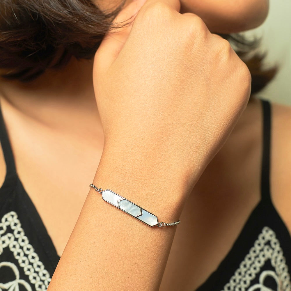 Silver Hexagon MOP Bracelet