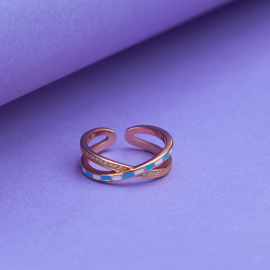 Enamel and zircon Crossed ring