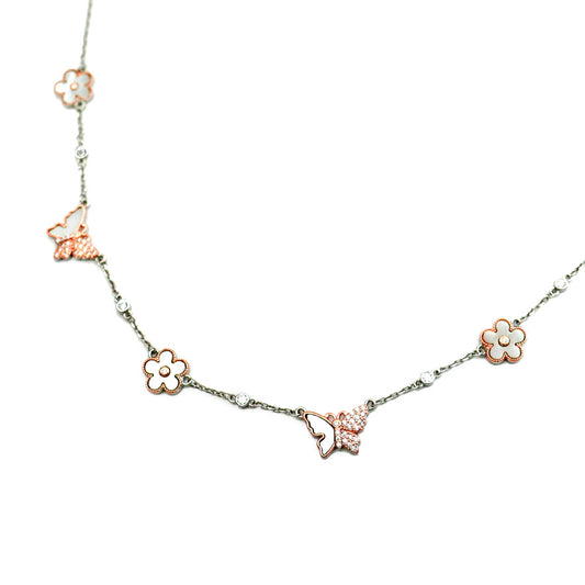 Dual Tone Butterflies and Flower Necklace