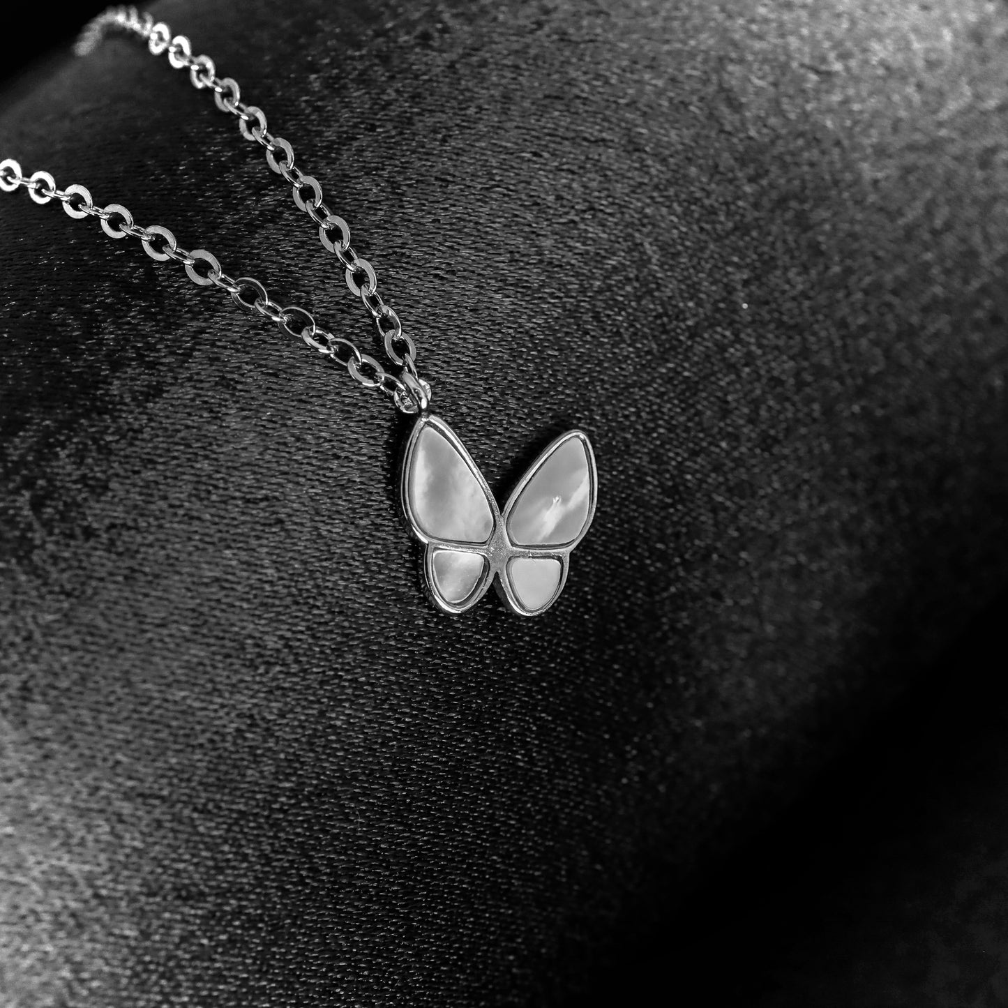 Silver MOP Butterfly Necklace