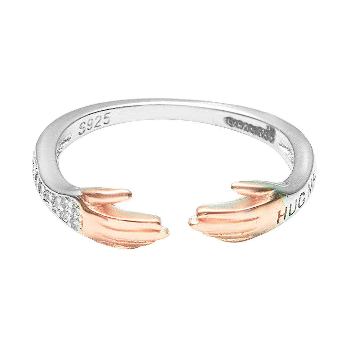 Silver and Rose Gold Hug Me Hand Ring