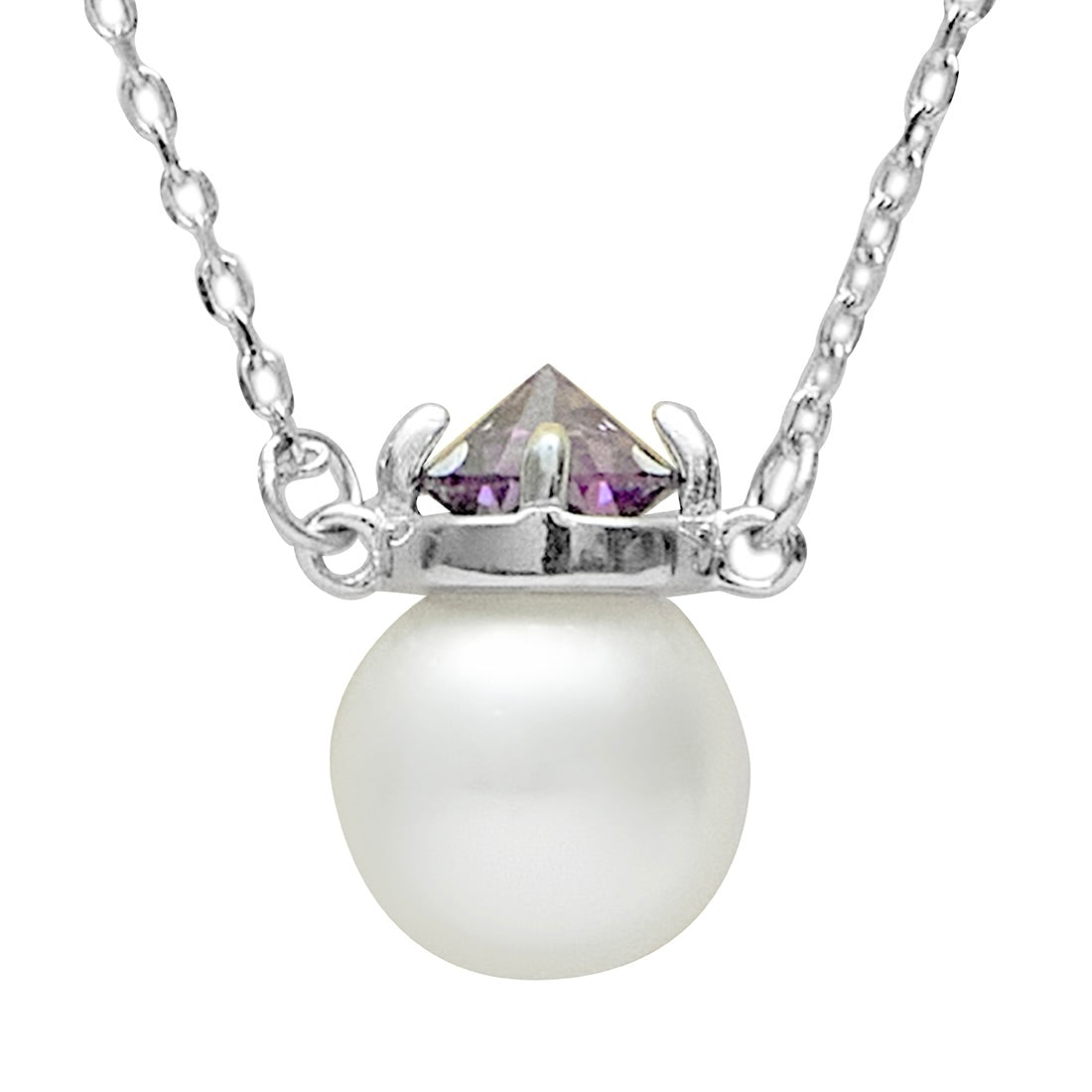Small Crown Pendant Pearl with Link Chain
