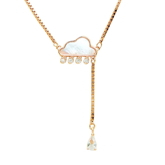 Rose Gold Cloud and Rain Drops Necklace