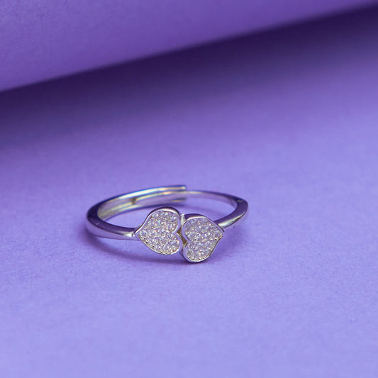 Silver Heart to Heart Ring