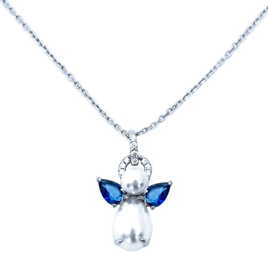 Crystal Angel Wings Pearl Necklace