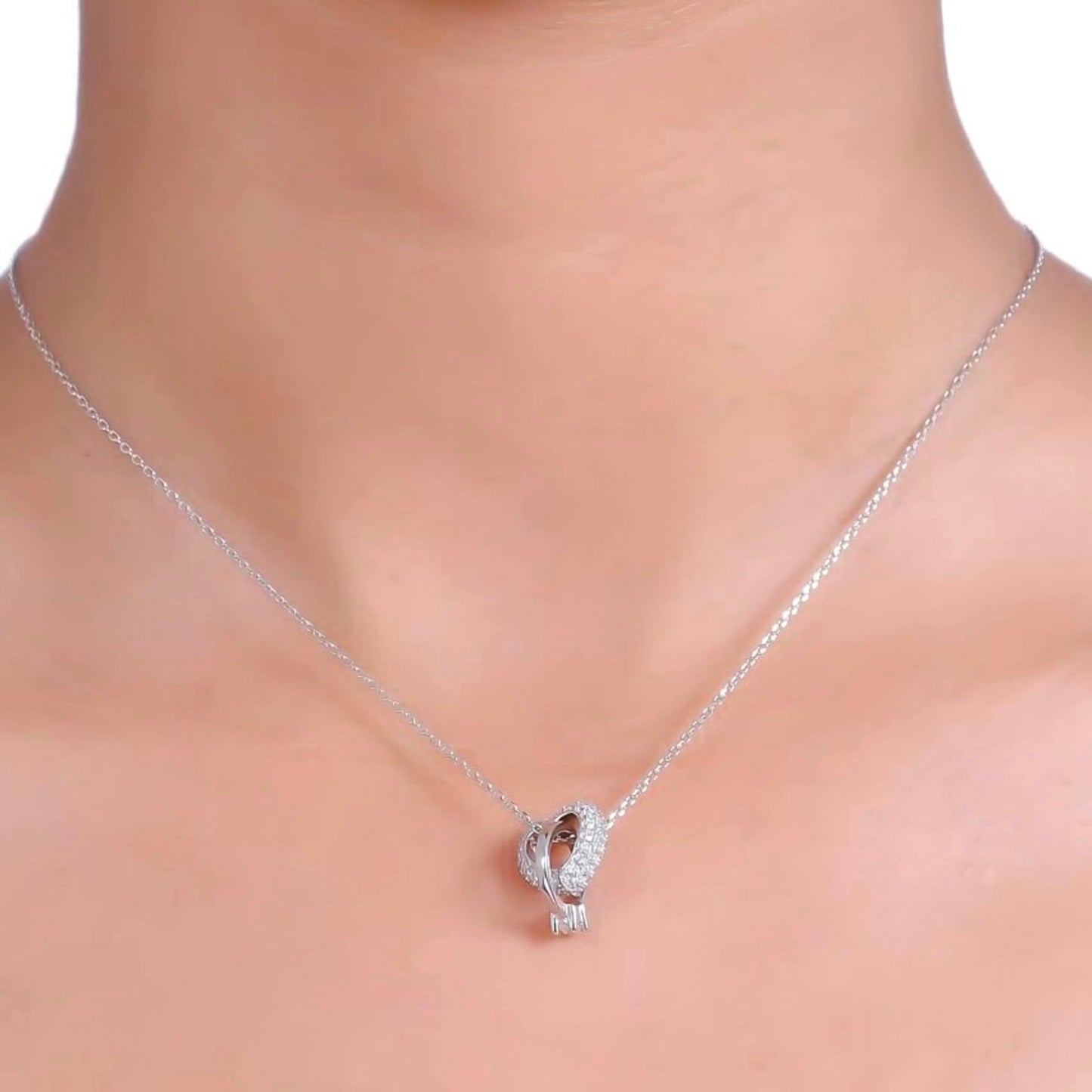 Solitaire ring with Zircon Heart Charm Chain Pendant