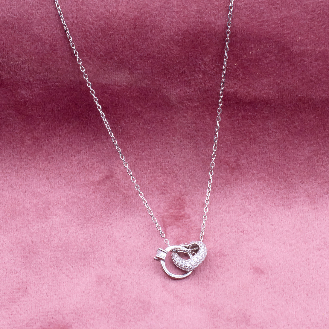 Solitaire ring with Zircon Heart Charm Chain Pendant