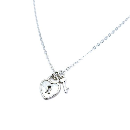 Silver Lock-Key Heart Puzzle Necklace