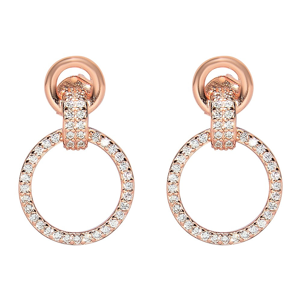 Rose Gold Circular Zircon Drop Earrings