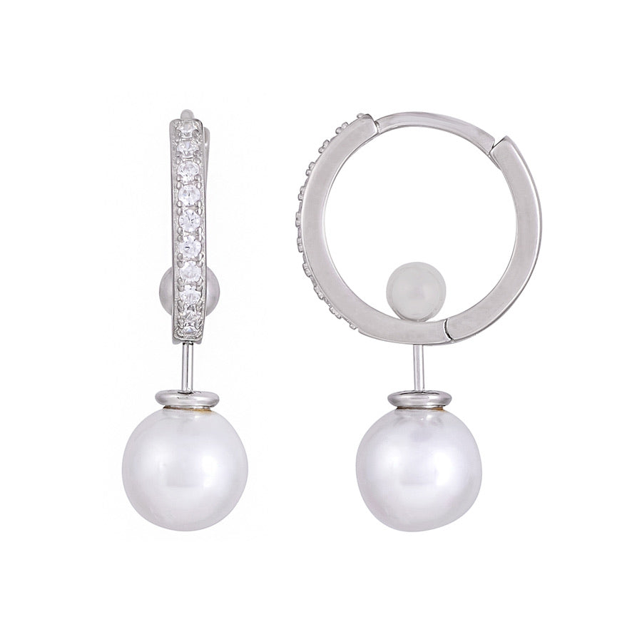 Silver Pearl  Hoop Earrings