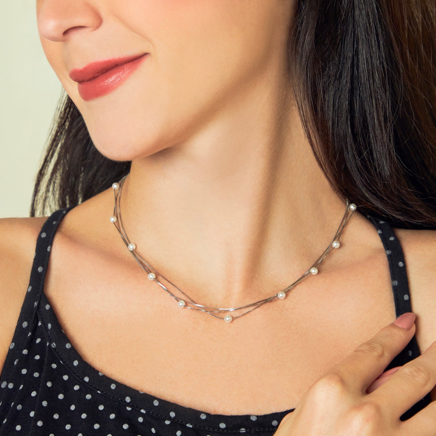 Dainty Triple Layered Pearl Chain Necklace