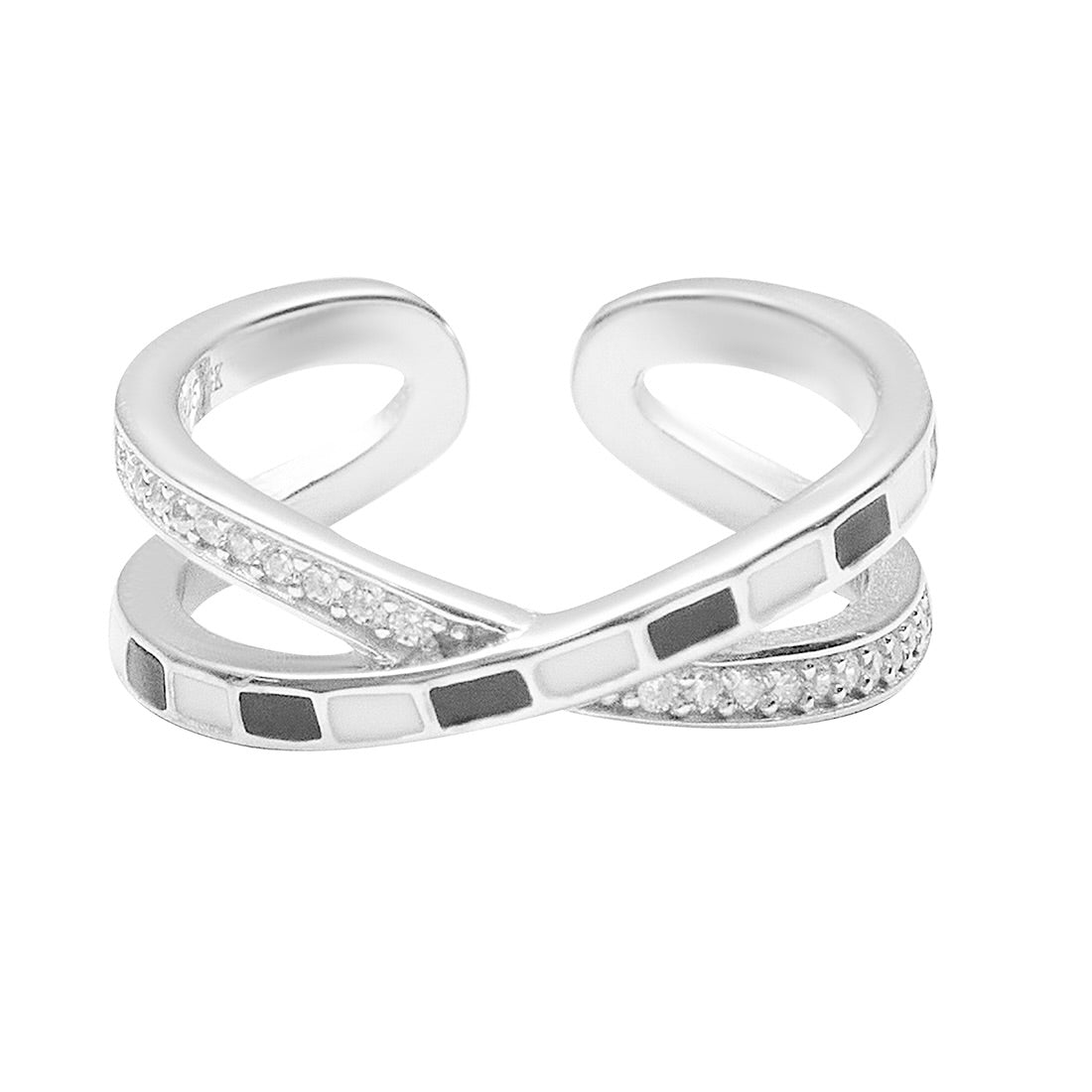Enamel and zircon Crossed ring
