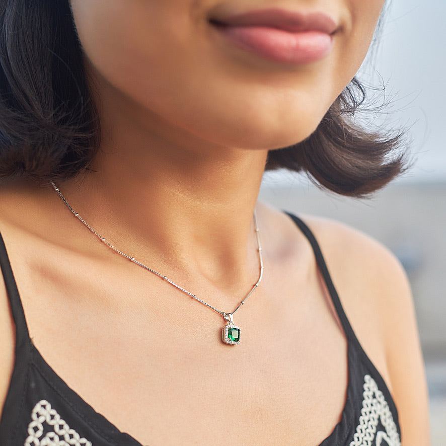 Silver Multicoloured Stone Square Pendant and Earrings Set