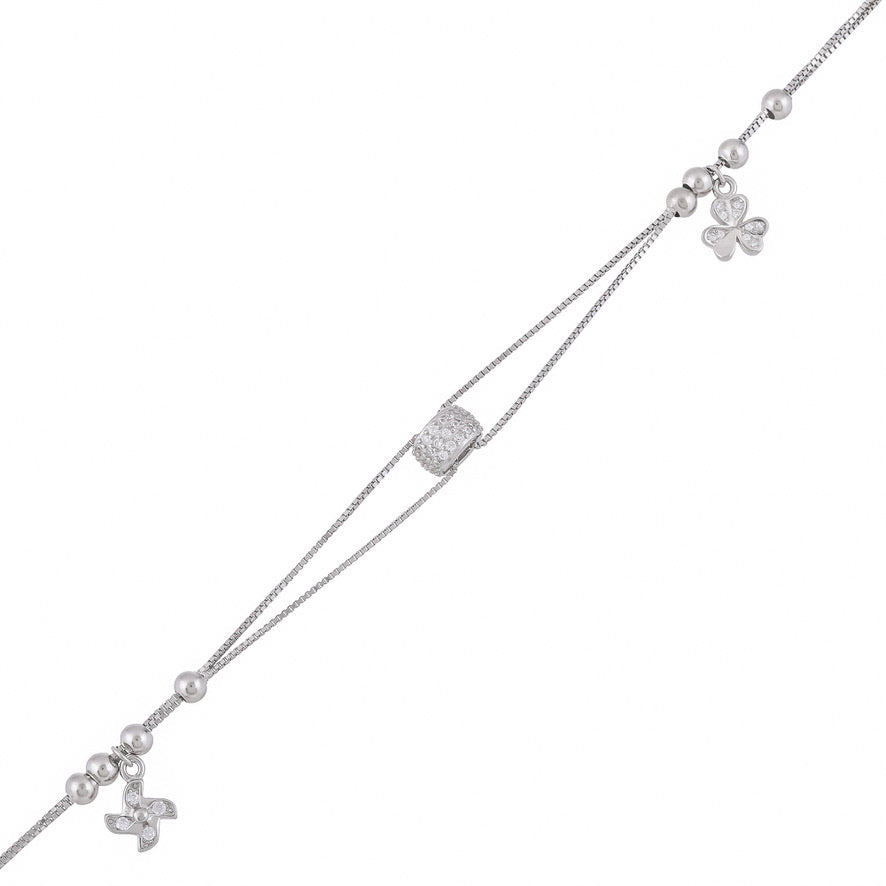 Silver Beads linked chain Geometric Anklet