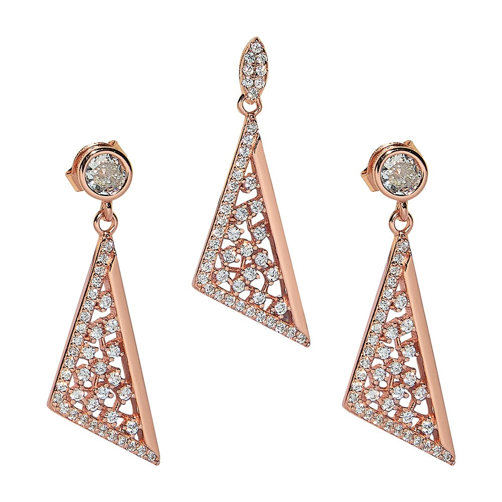 Rose Gold Triangular Pendant and Earrings