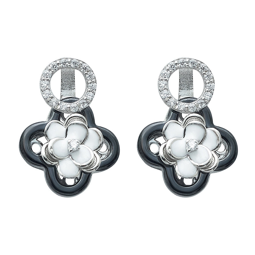 Silver Ceramic Clover Earrings