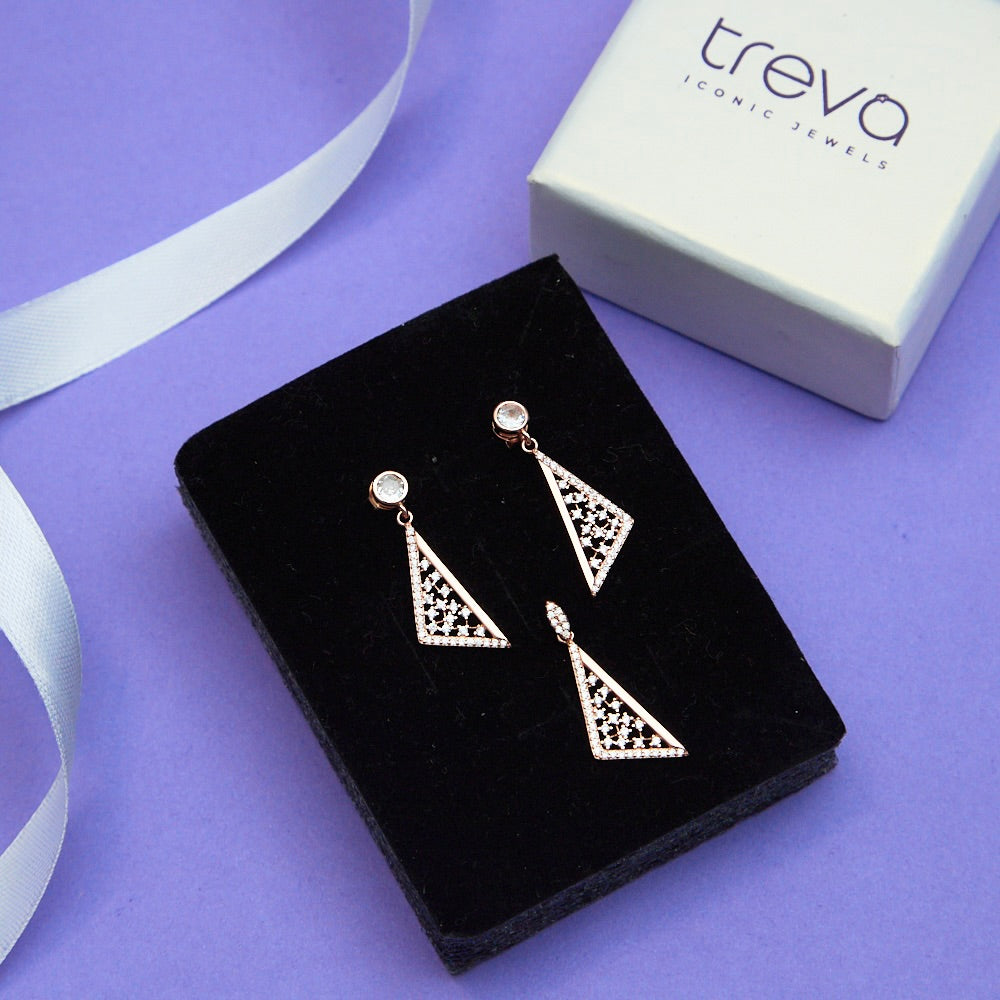 Rose Gold Triangular Pendant and Earrings