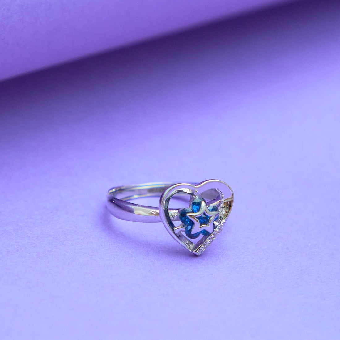 Silver Blue Enamel heart Ring