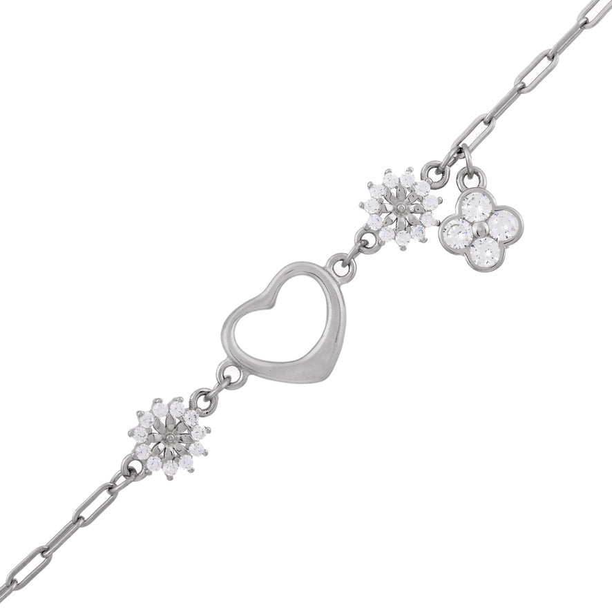 Silver Sunflower Heart Shape Anklet