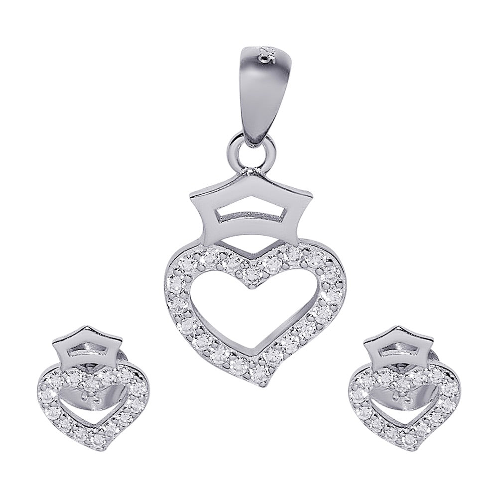 Silver Heart Pendant with Earrings Set