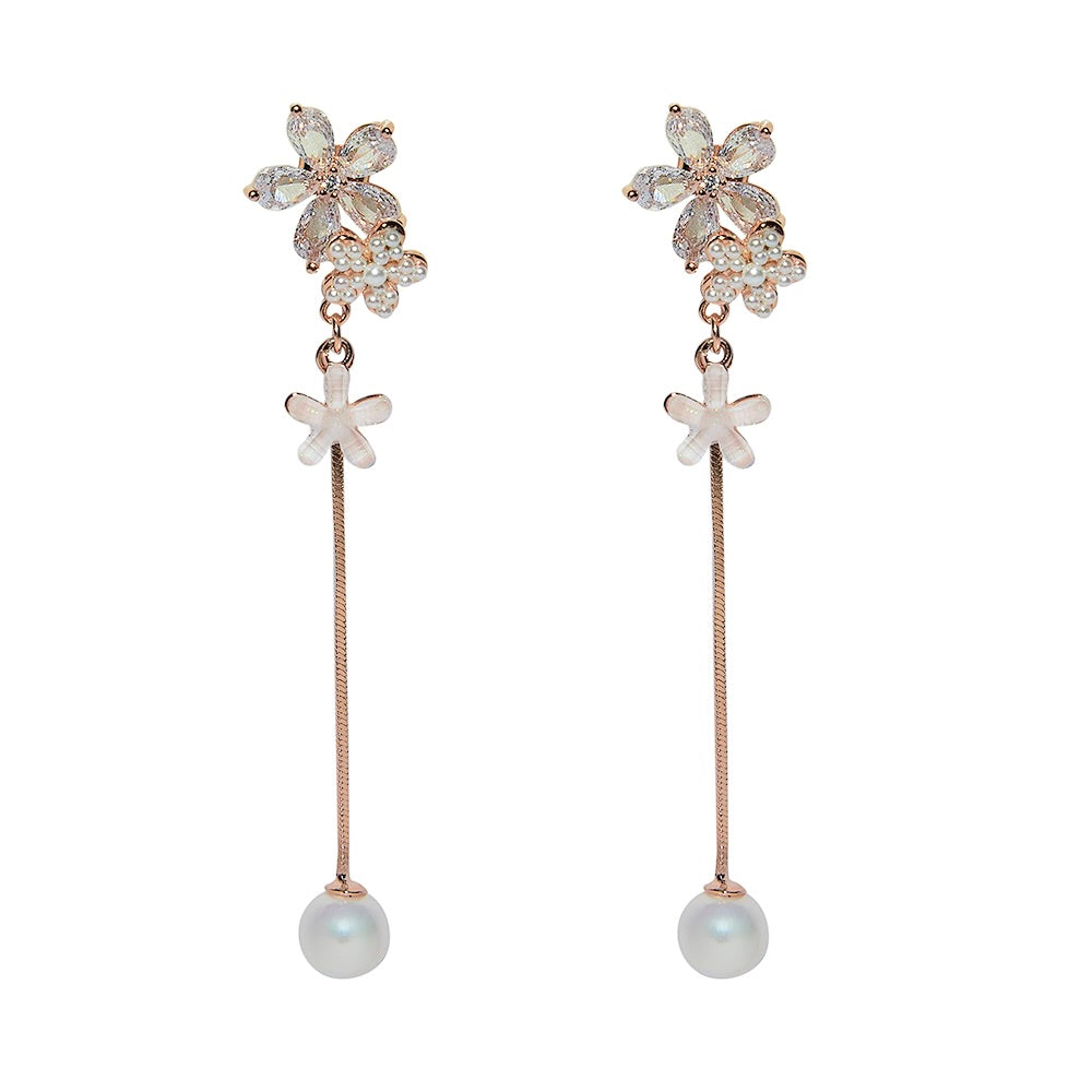 Rose Gold Daisy Drop Pearl Earrings