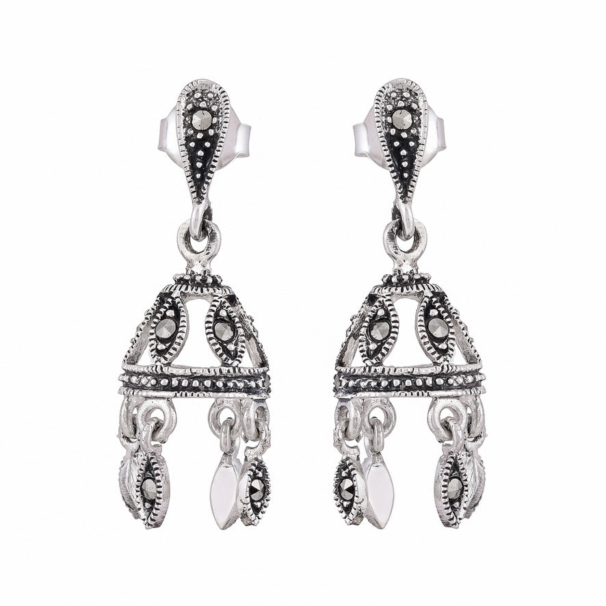 Silver marcasite gem stones jhumkas