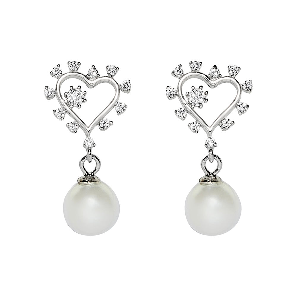 Silver Pearl Heart Shaped Earrings