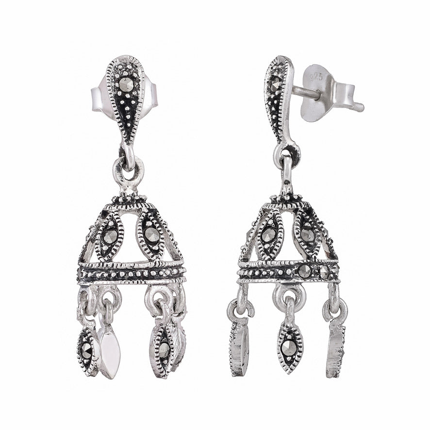 Silver marcasite gem stones jhumkas