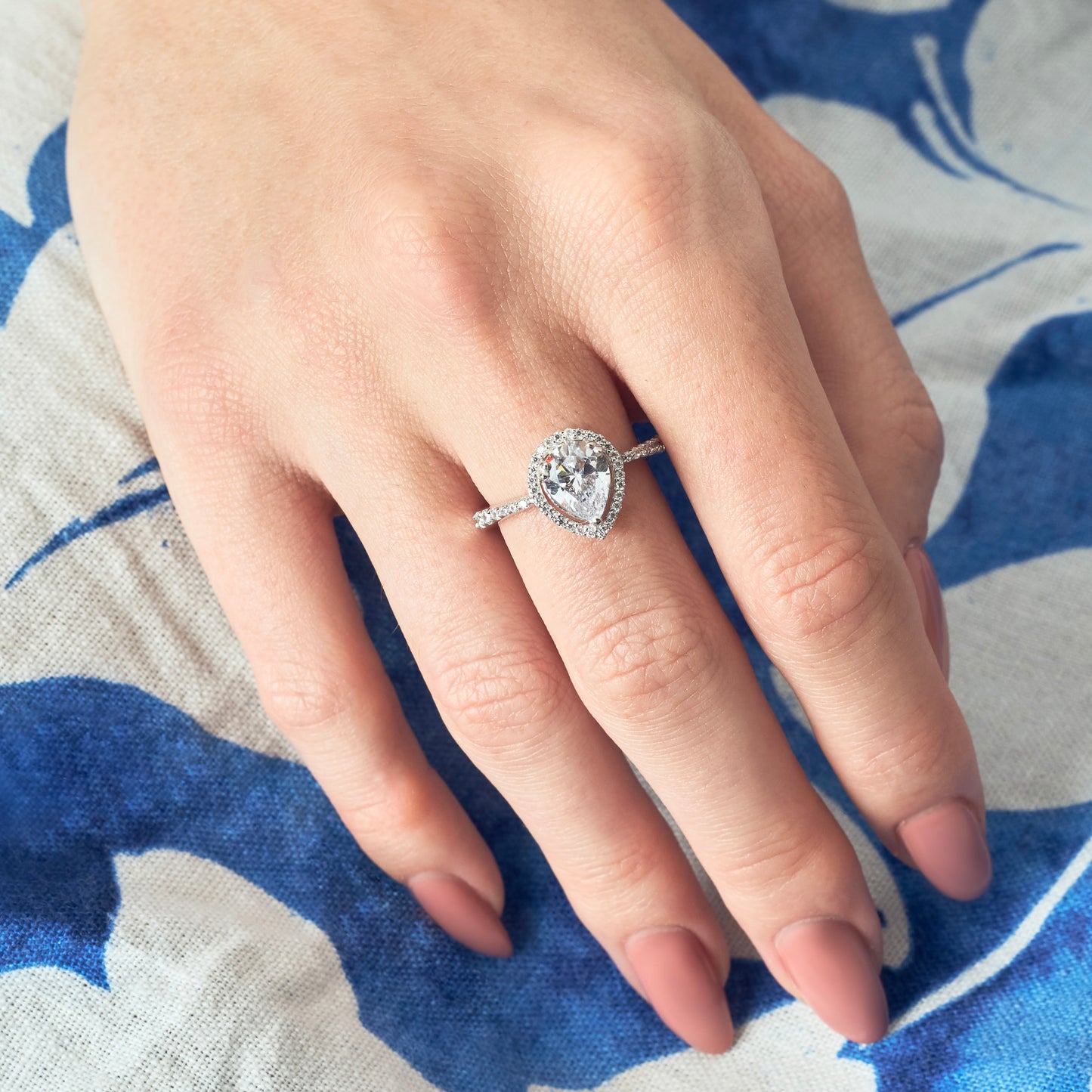 Silver Pear Shape Halo Ring
