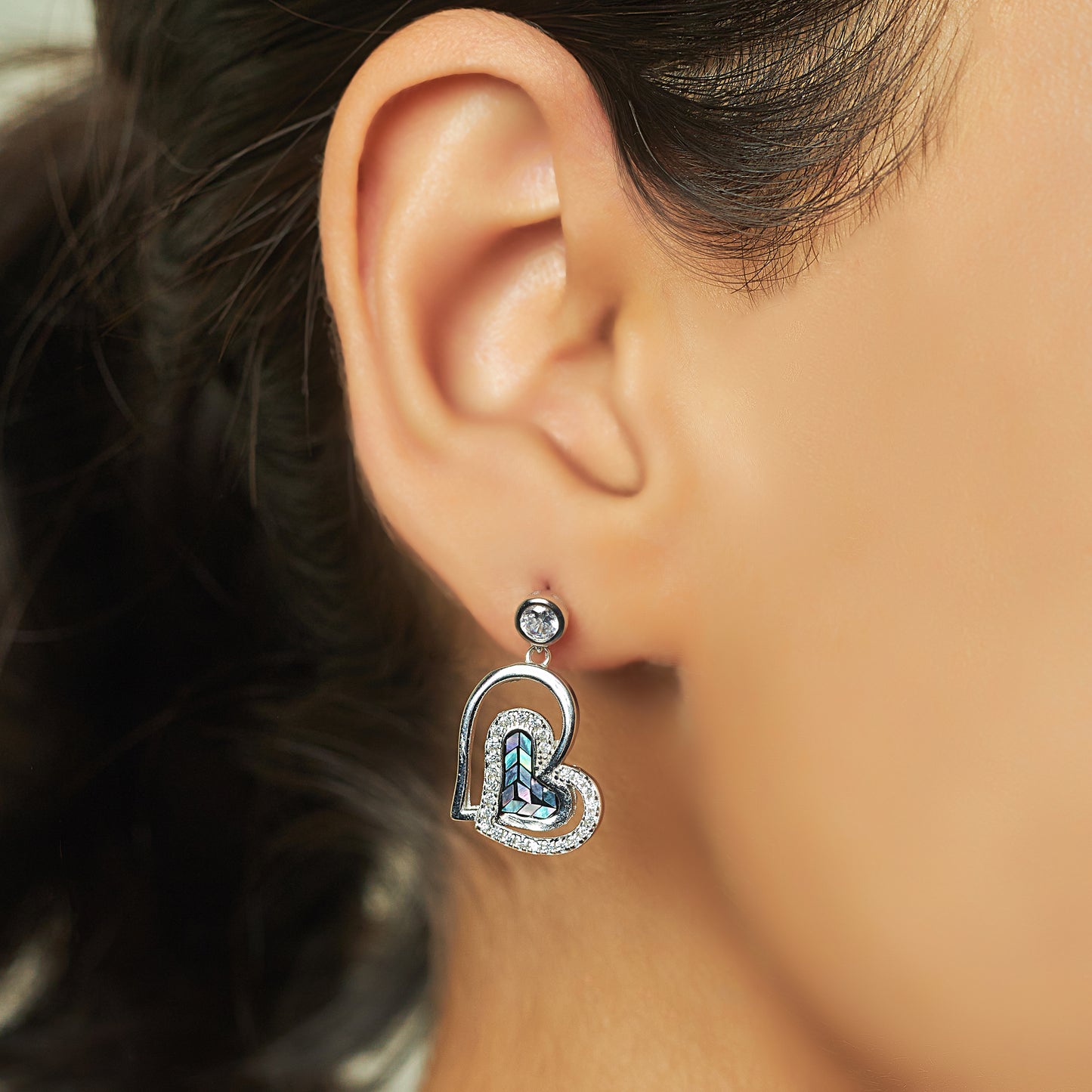Silver Heart Shaped Pendant with Earrings Set