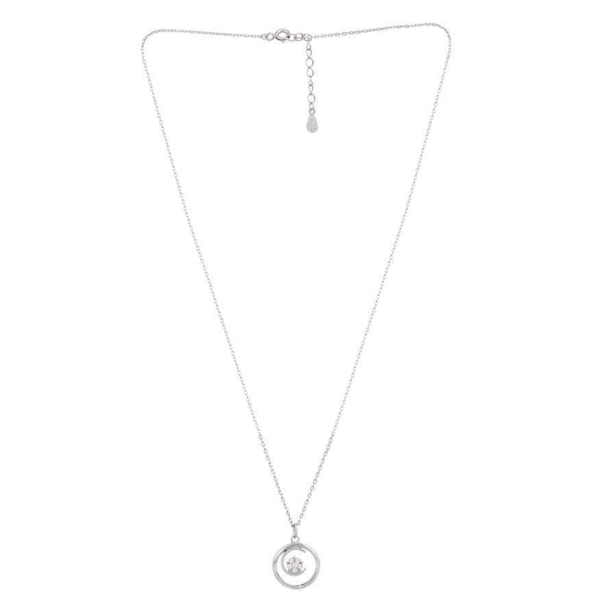 Silver Floating Stones Swirl Circle Necklace