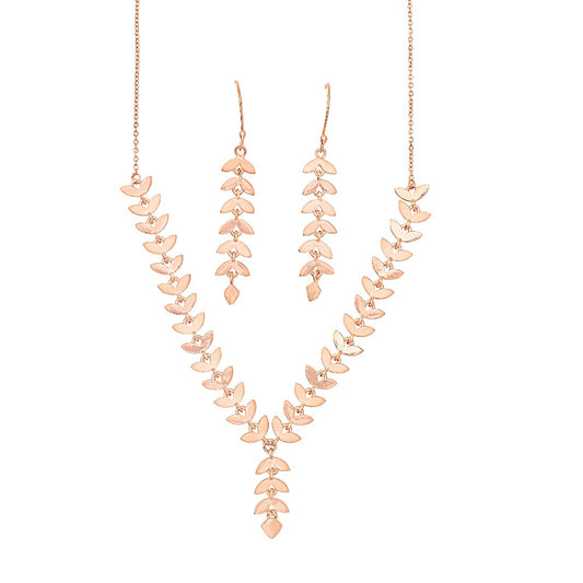 Silver Fern Leaf Necklace And Earrings Set