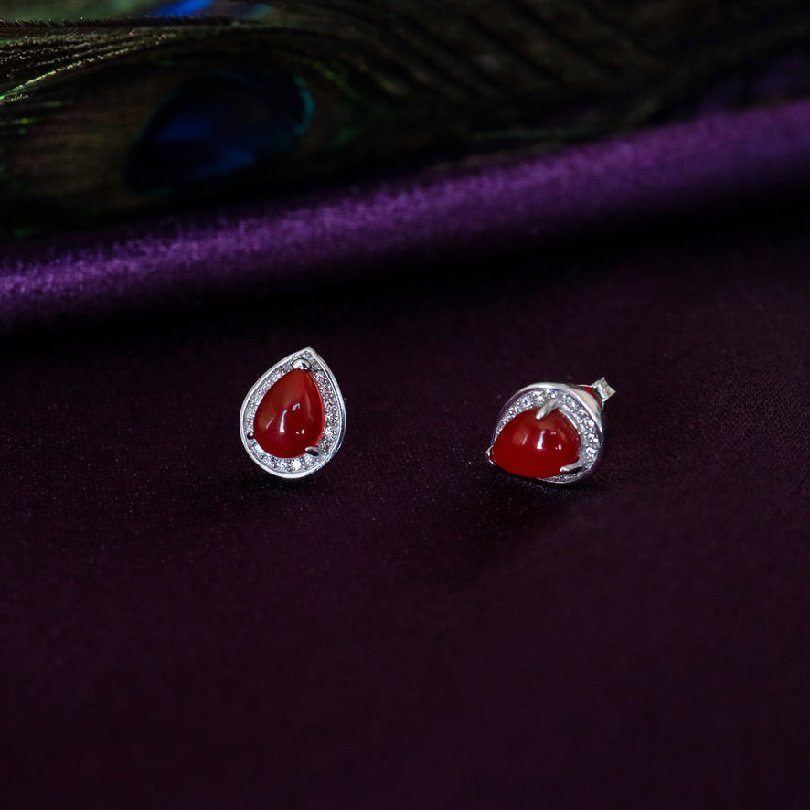 Silver Pear Cut Coloured Stones Earrings
