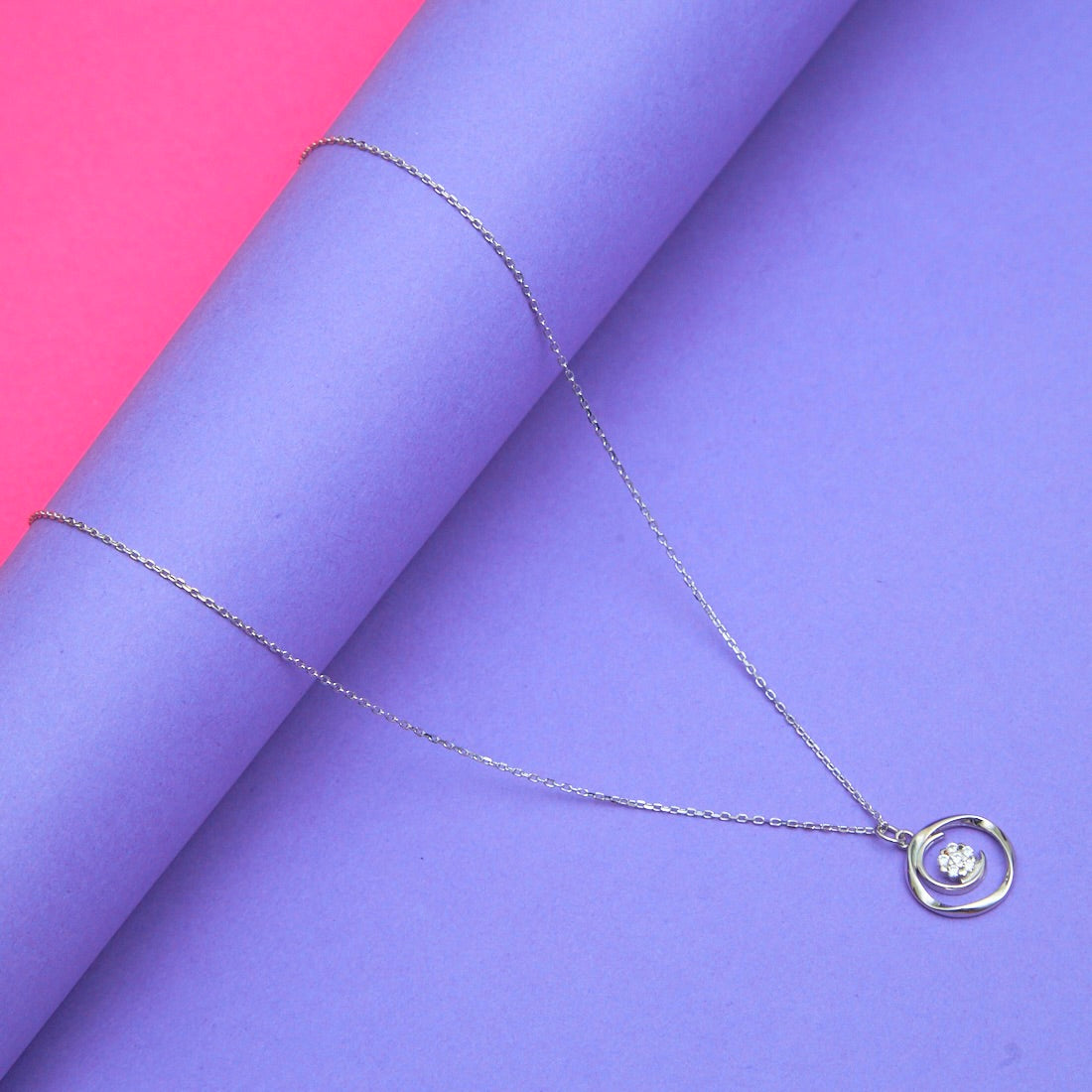 Silver Floating Stones Swirl Circle Necklace