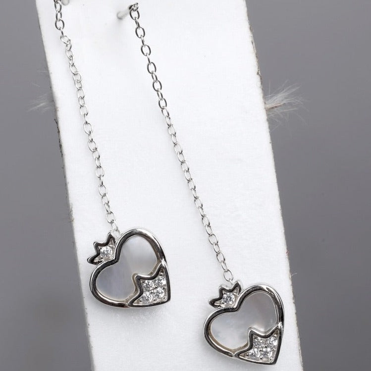 Silver Heart Shaped Threader Earrings