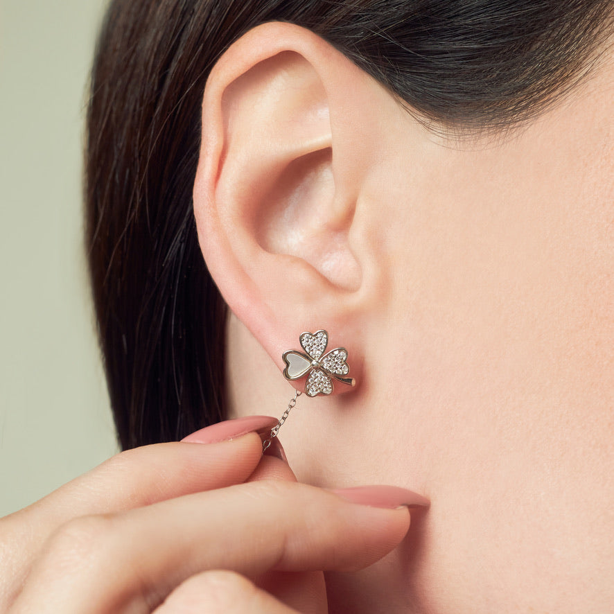 MOP Flower Shaped Threader Earrings