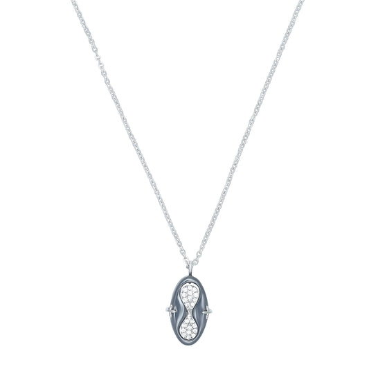 Silver Ceramic Oval Pendant with Chain