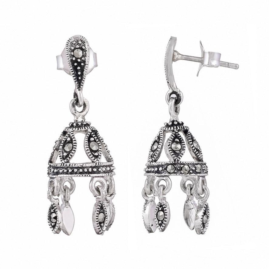 Silver marcasite gem stones jhumkas