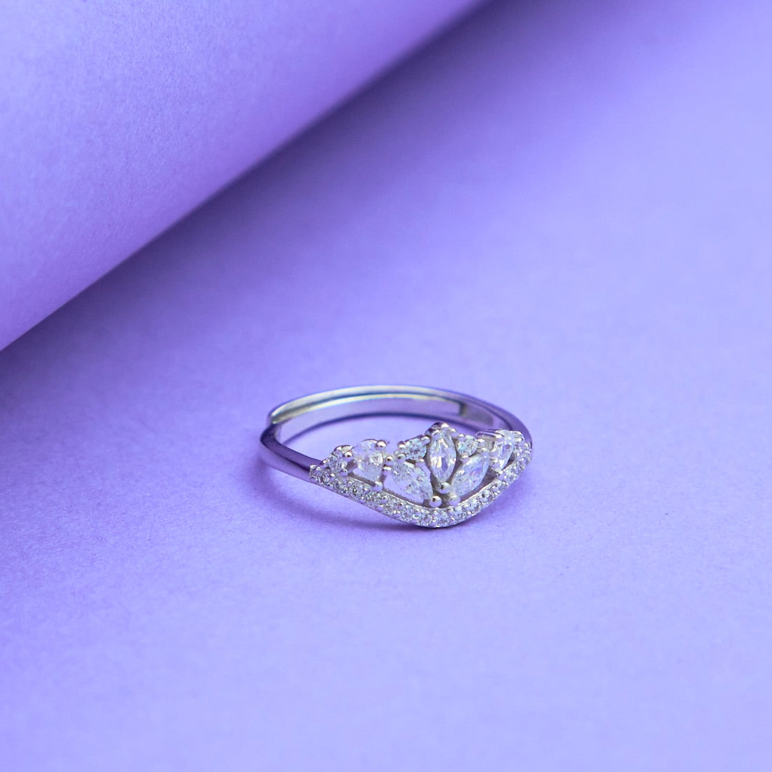 Silver Crown Shaped Adjustable Ring