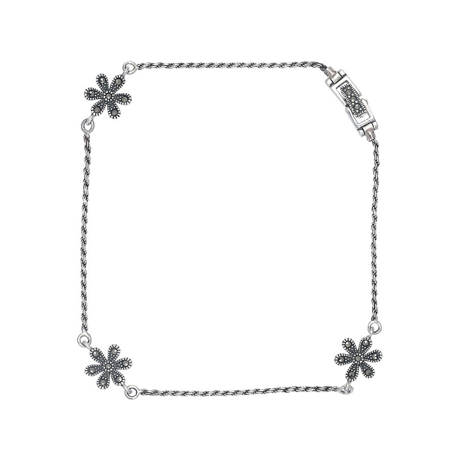 Silver Rope and Daisy Flowers Anklet
