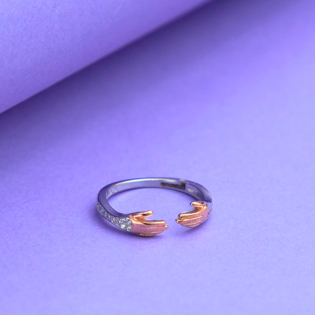 Silver and Rose Gold Hug Me Hand Ring