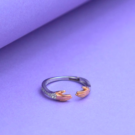 Silver and Rose Gold Hug Me Hand Ring