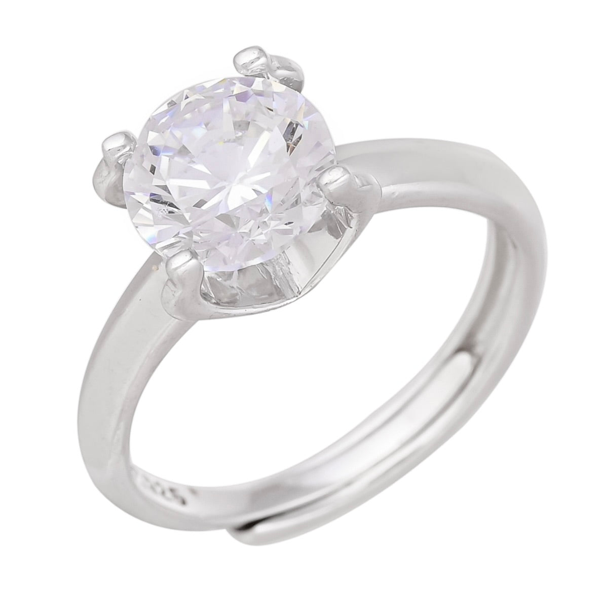 Silver Solitaire Zircon Adjustable Ring