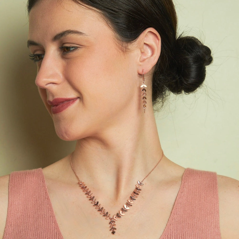 Silver Fern Leaf Necklace And Earrings Set