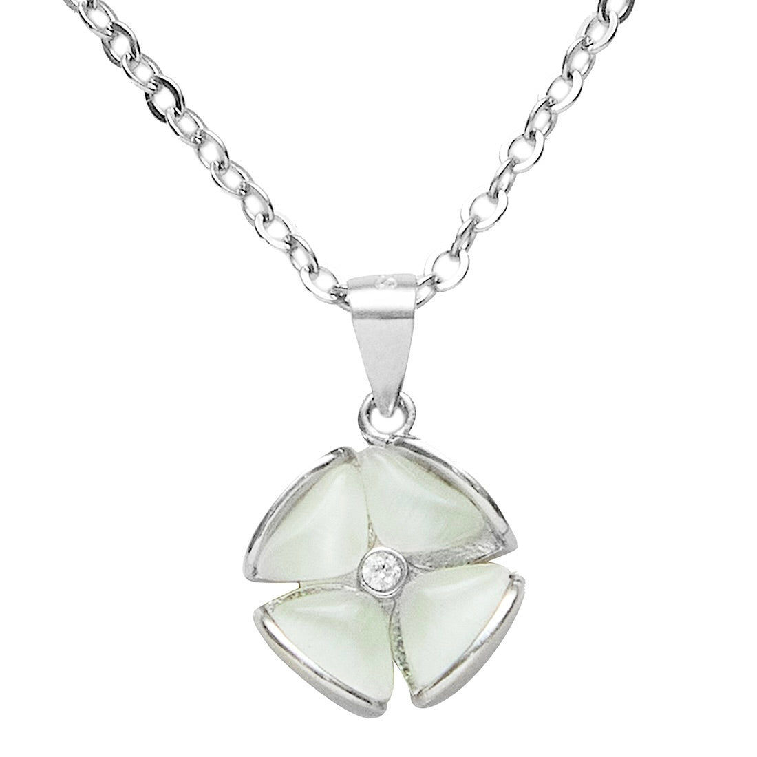 Mother of Pearl Flower Pendant with Link Chain