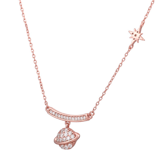 Rose Gold Zircon Planet Necklace