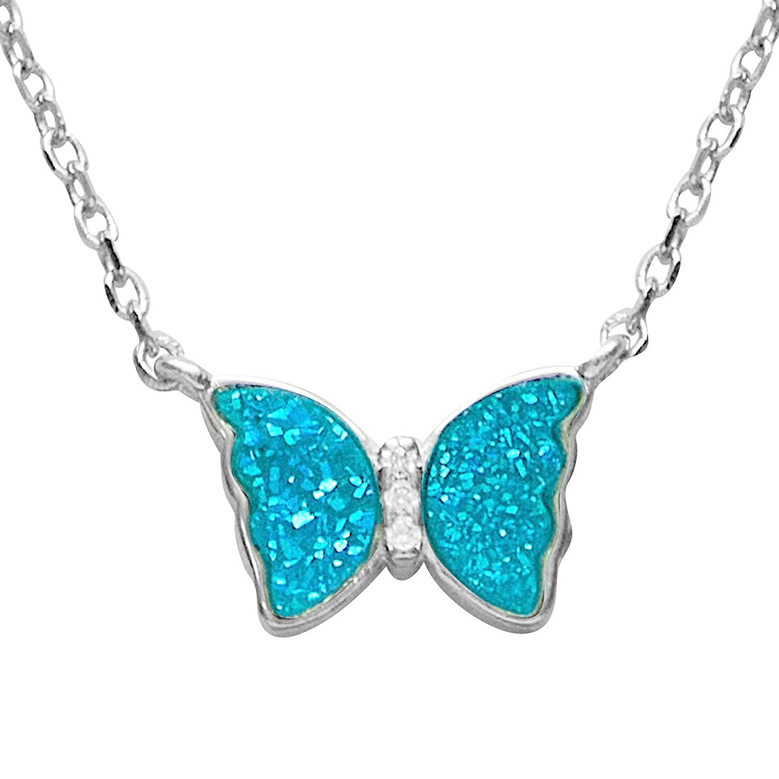 Silver Bling Butterfly Pendant with Link Chain