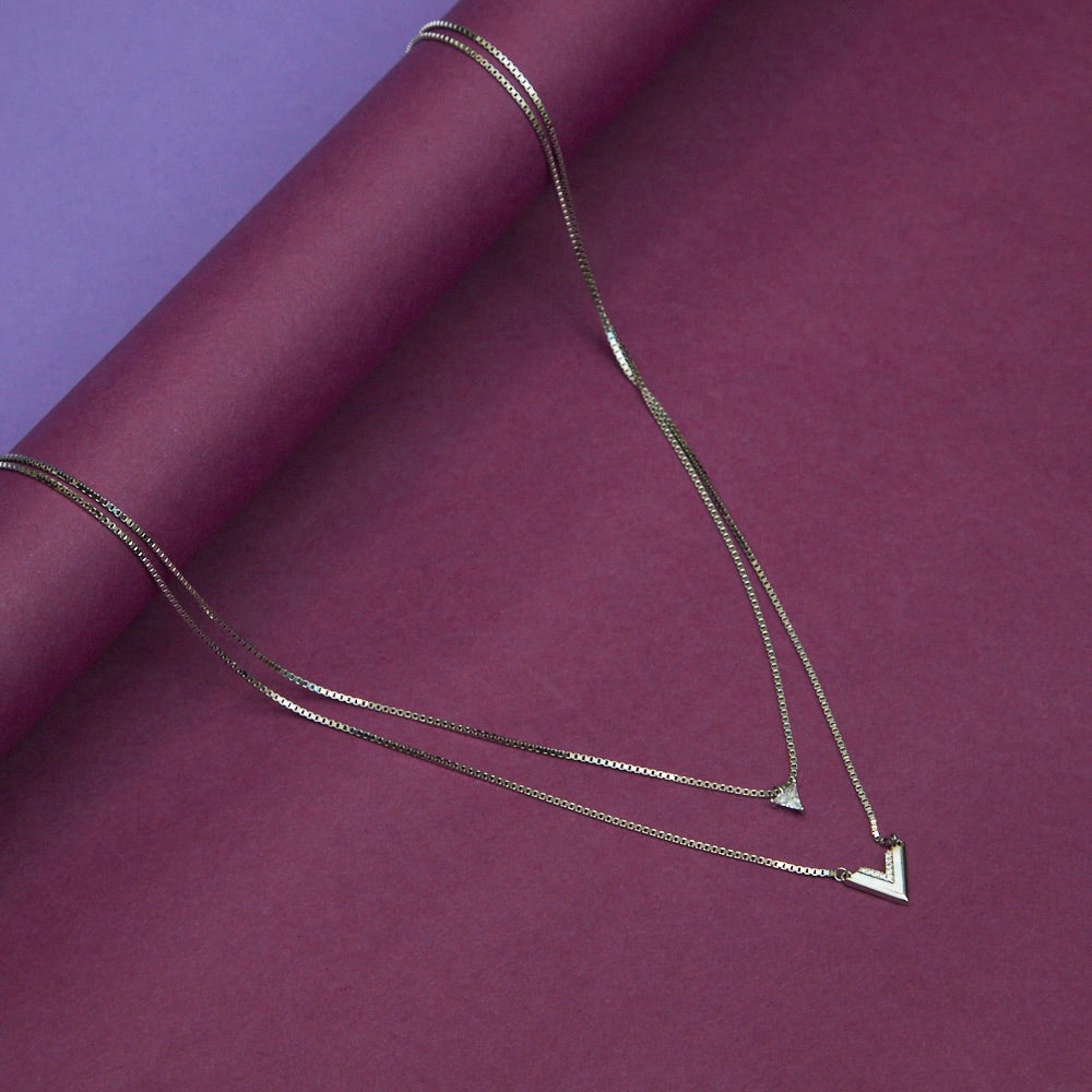 Silver Double Layer Triangle Necklace
